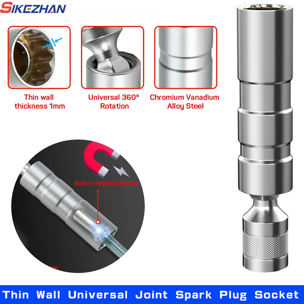 Spark Plug Socket Set - 16 มม.แม่เหล็กผนังบาง Universal Joint Spark Plug